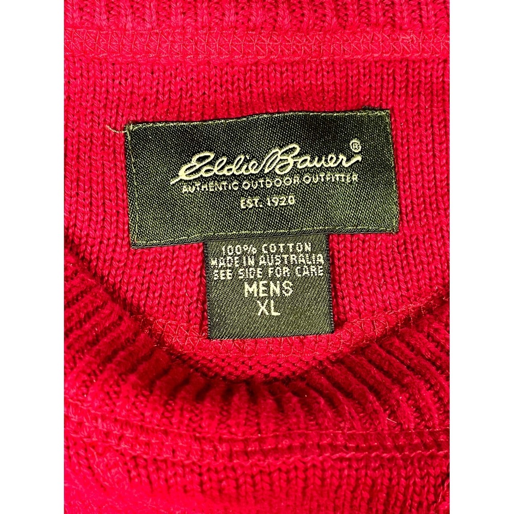 Eddie Bauer Sweater Men XL Red Cotton Tight Knit Ribbed Crew Neck Casual Outdoor - Picture 3 of 9